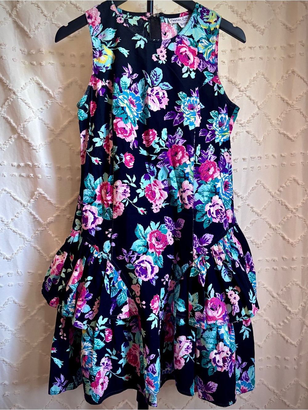 Vintage Nouveau Faces Floral Tiered Drop Waist Dress 90s Cotton Small VTG EUC